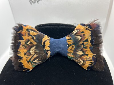 Handmade men’s boy groomsmen groom woodland hunter rustic designer accessory sportsman unique father natural feather bow tie gift - image1